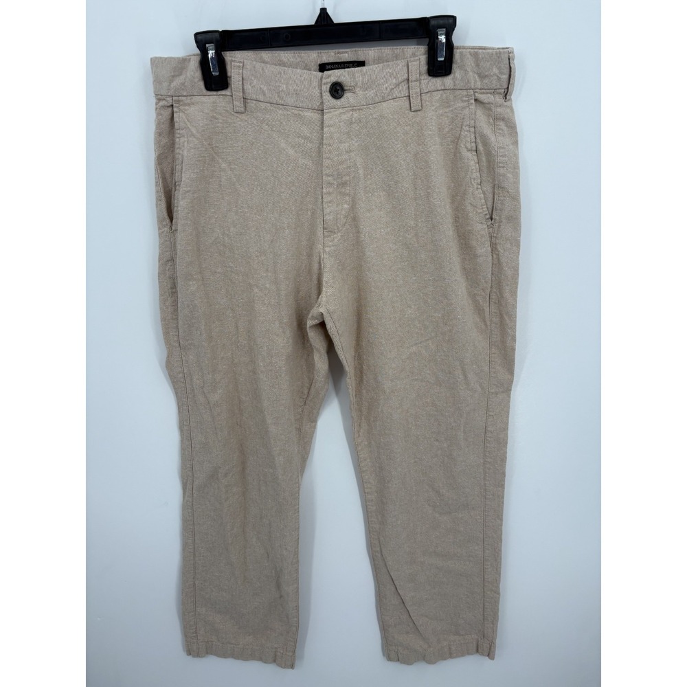Banana Republic Linen Cotton Blend Golden Khaki Chino Pants, 35 x 28, EXCELLENT!